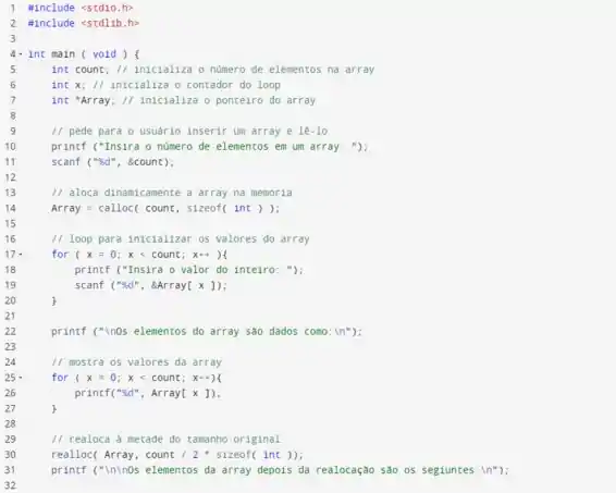 Alocação dinâmica de um array. Escreva um programa que aloqu
