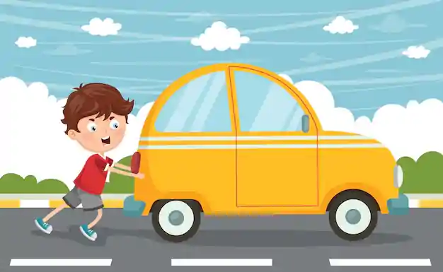 Criança empurrando um carro