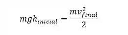 Fórmula da energia cinética e potencial aplicadas à equação da conservação de energia para o exemplo