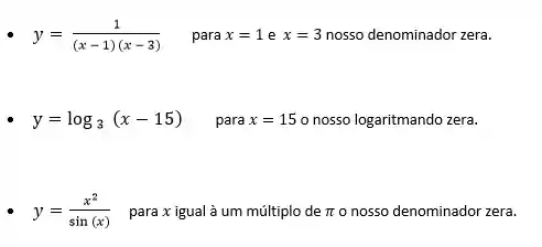 Exemplos de funções com assíntotas verticais