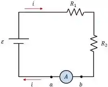 Amperímetro em série com os resistores