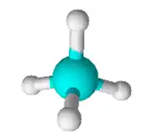 Molécula do metano em 3D.